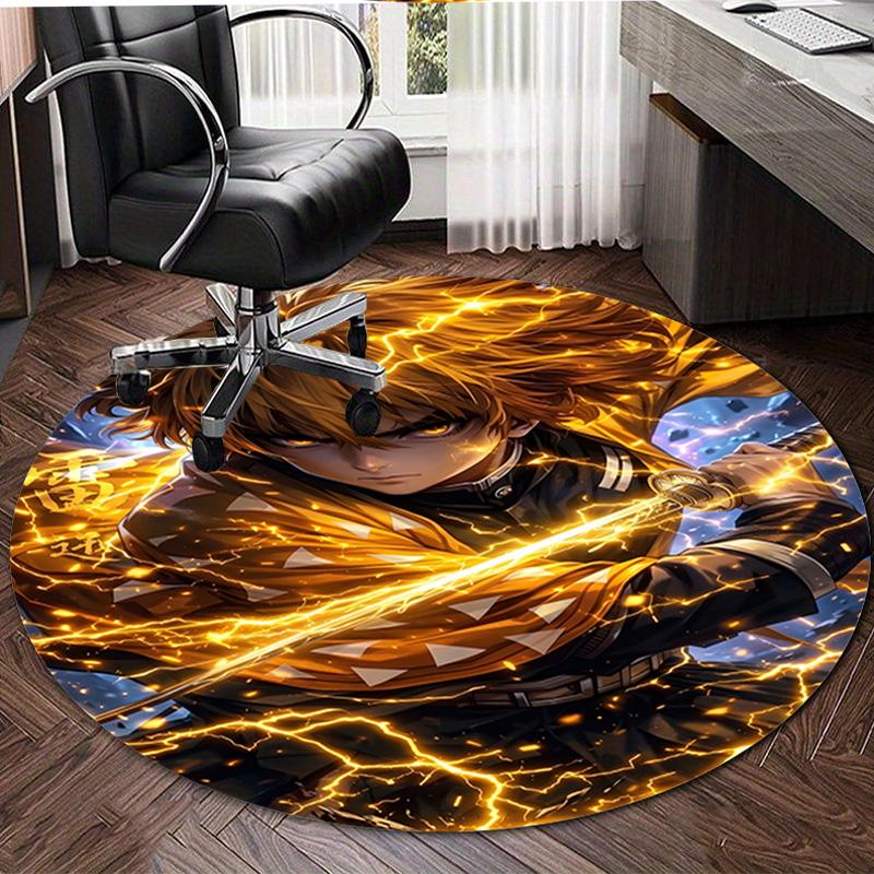 1pc Agatsuma Zenitsu  Print Round Carpet Chair Round Carpet Suitable for Bedroom Living Room Home Decorative Carpet
