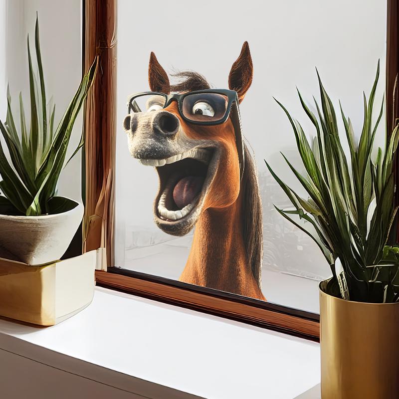 

Funny Horse-Head Glass Window Display Stickers For Home Beautification And Decoration Funny Animal Decals Wall Sticker різнокольоровий