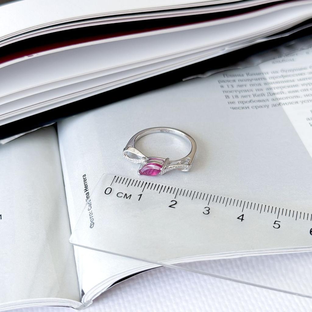 Silver Ring with Natural Ruby 0.912ct, Cubic Zirconia, Product Weight 2.41 G (2165583)