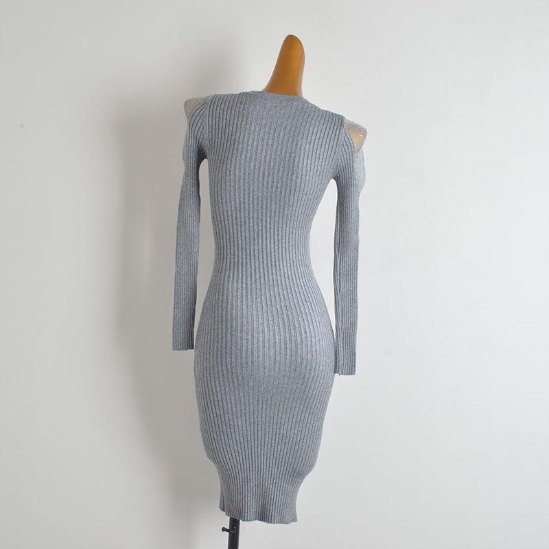 Fall and Winter New Arrival Pure Color Round Neck Mesh Stitching Long Sleeves Knitting Dress Women's Clothing Silm Slim Looking Bodycon Dress