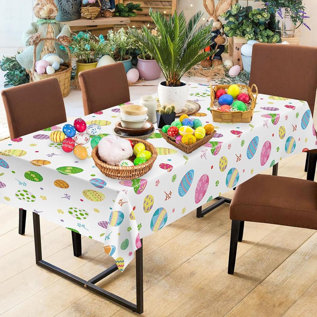 2 Pack Easter Tablecloth - Colorful Easter Eggs Table Cloth, Plastic Disposable Rectangle Spring Easters Egg Table Cover for Easters Tables