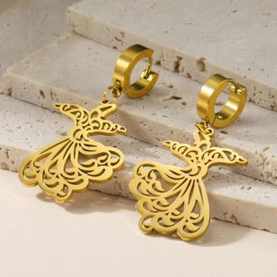 LIKGREAT Fashion Gold Color Sama Dance Sufi Drop Earrings Women Stainless Steel Jewelry Ladies Calligraphy Muslim Ramadan Gift