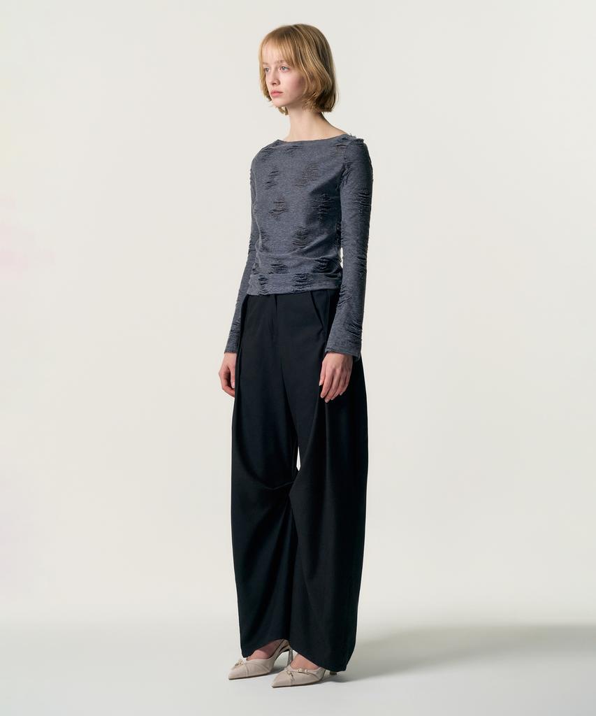 Kimjisu Distressed Cowl Neck T-Shirt_Blue