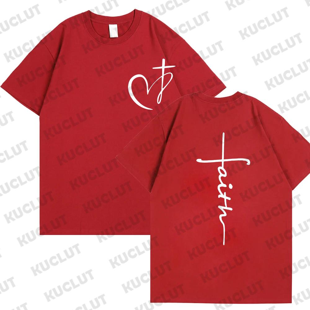 Women's Summer T-Shirt Heart Cross Shirt Fashion Print T-Shirt Women Brand Shirt Short Sleeve Top Faith Jesus Tee Shirt Clothing