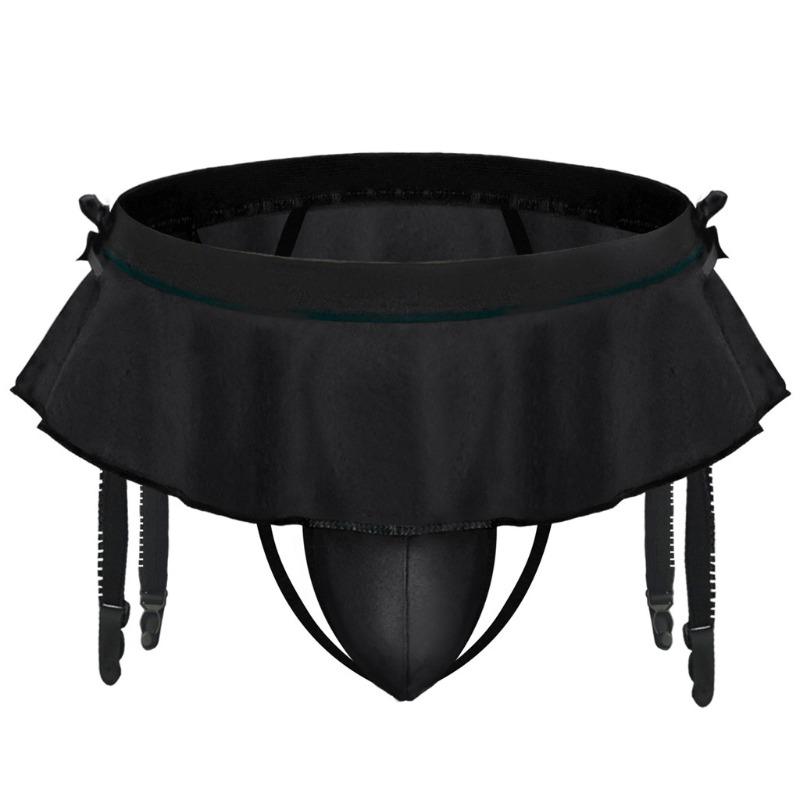 Men'S Sissy Skirted Ruffle Thong Panties Bowknot Low Rise G-String Bikini Briefs Underwear With 4 Gaters Belt Gay Sexy Lingerie
