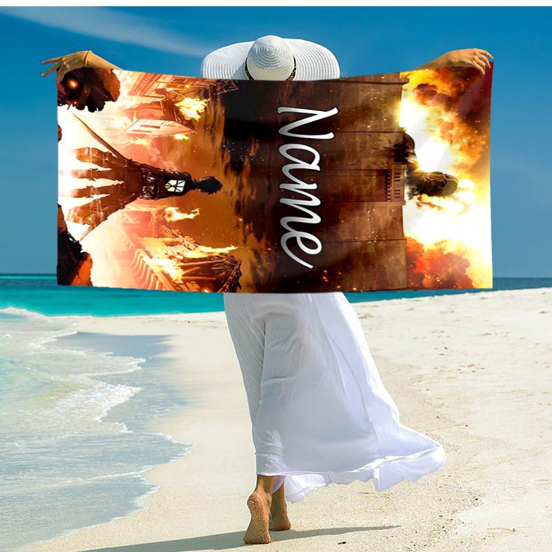 Personalized customized proof beach towel with Attack on Titan  pattern - soft, absorbent, quick-drying, perfect swimming, camping&bathing