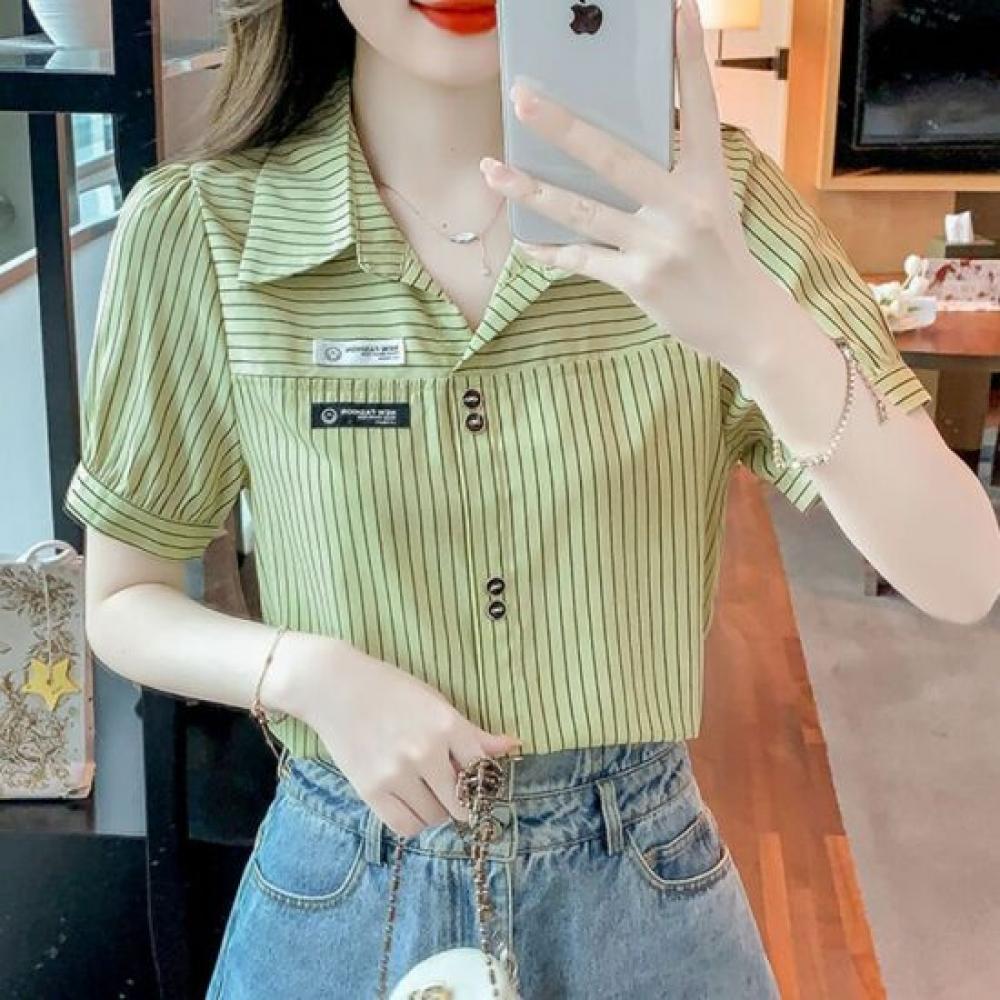 Navava Short Sleeve Shirt Retro Stripe Label Point Nb3104