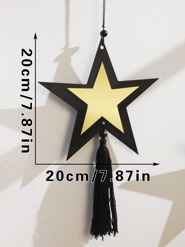 1pc Ramadan Moon Star Golden Mirror Wall Decor,Black Tassel Hanging Ornaments,Islamic Festive Home Decor for Ramadan & Eid Gifts