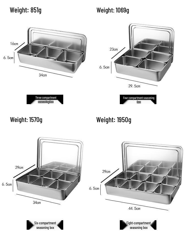Stainless Steel Condiment and Ingredient Storage Box Set with Lids