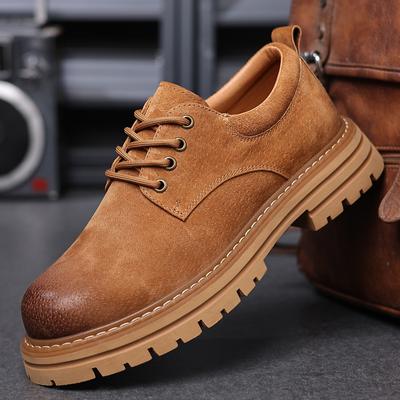Pantofi de lucru clasici retro pentru bărbați la modă, talpă groasă, piele întoarsă, piele naturală, pantofi casual cu șireturi pentru bărbați în stil britanic
