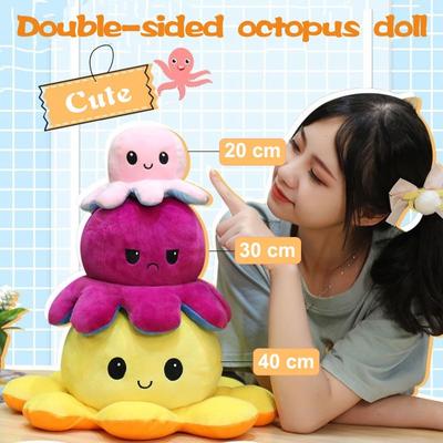 Reversible Flip Stuffed Octopus Plush  Doll Soft Simulation Reversible Plush Toy Double-sided Color