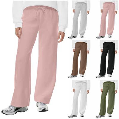 Kausale Damen-Jogginghose mit Kordelzug, hoher Taille, weitem, geradem Bein und Taschen