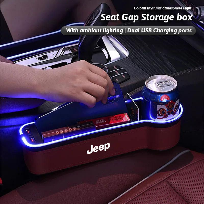 Car Seat Atmosphere LED Light Gap Storage Box Organizer For Jeep Grand Cherokee Wrangler JK Gladiator Compass Renegade Patriot ALM1