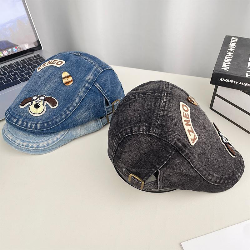 Puppy Button Washed Cowboy Forward Hat Children Spring And Summer Face Newsboy Hat Retro Niche Personality Beret