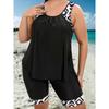 Ensemble tankini modeste grande taille, débardeur à col rond et short à imprimé graphique pour femmes, ensemble 2 pièces