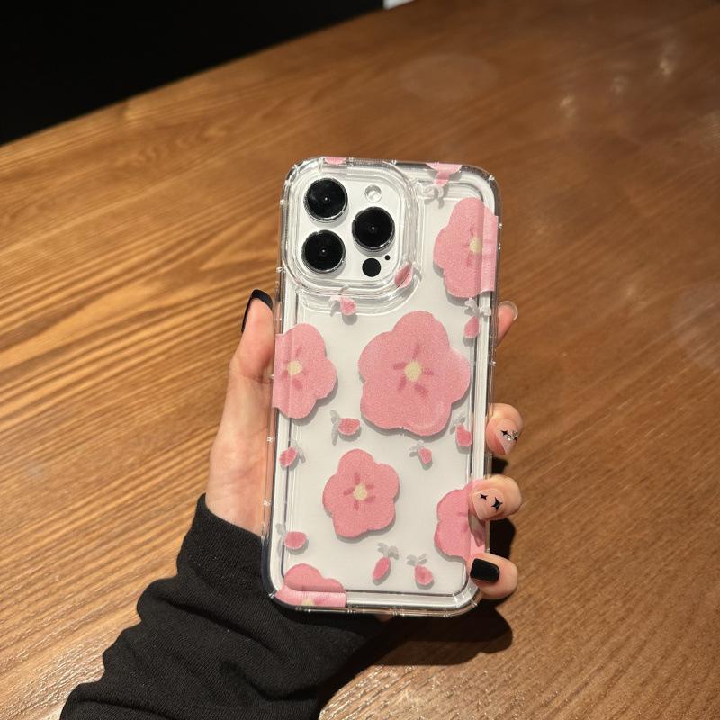 Pink flower for apple 14promax mobile phone case 13/12/11 xsmax new airbag transparent