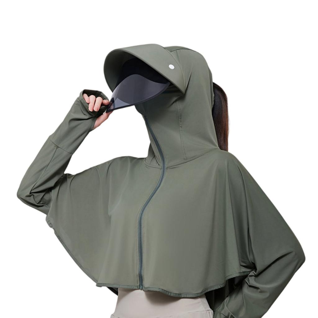 Veste à capuche légère et respirante pour femme en soie glacée UPF50+, coupe ample, avec visière amovible et rotative