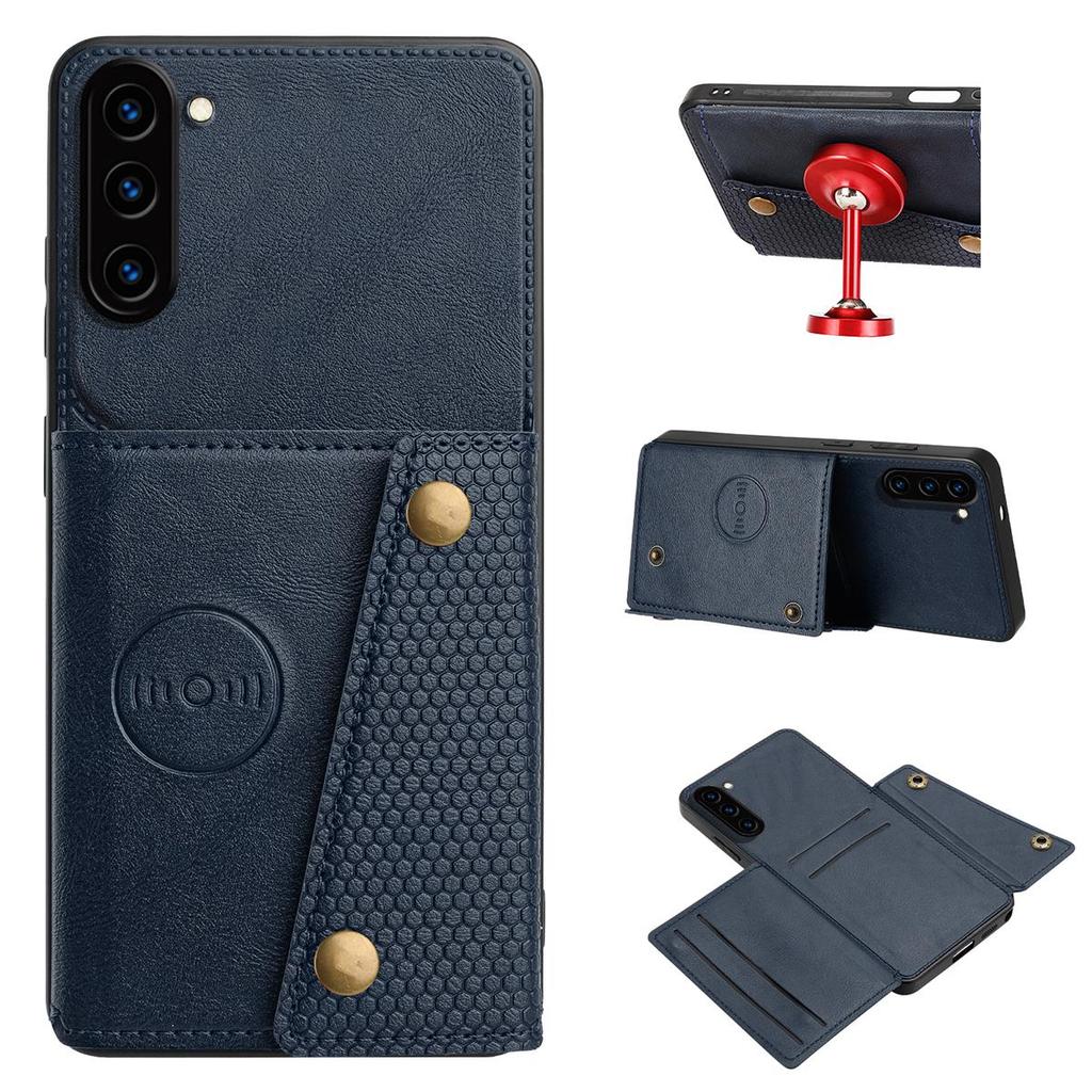 Vintage Leather Card Holder Phone Case for Samsung Galaxy S23+,S23 Card Pockets Dual Snap Buttons Flip Wallet Shell