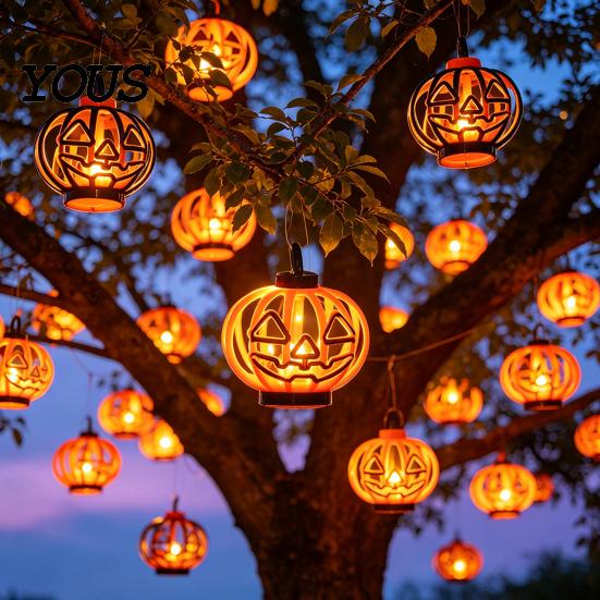Battery Operated Pumpkin Light Halloween Lantern, LED Up Hollow Ornament, Table Centerpiece Statue with Warm for Indoor Outdoor Party Decor