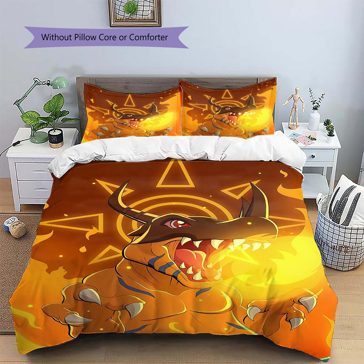 Digimon Agumon Duvet Cover & Pillowcases, Digimon Fan Bedroom Bedding, Perfect Gift.chl 135x200cm