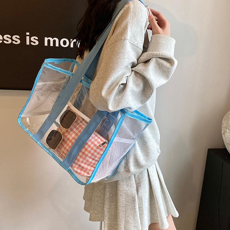 Pvc Transparent Handbag Tote Bag Women Summer Beach Clear Tote Bag Travel Storage Bags Portable Waterproof Carry Bag