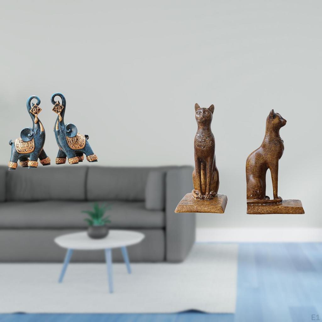 Modern Resin Elephant And Cat Statues Decorative Figurines Sculpture Ornament Art Craft Collectible