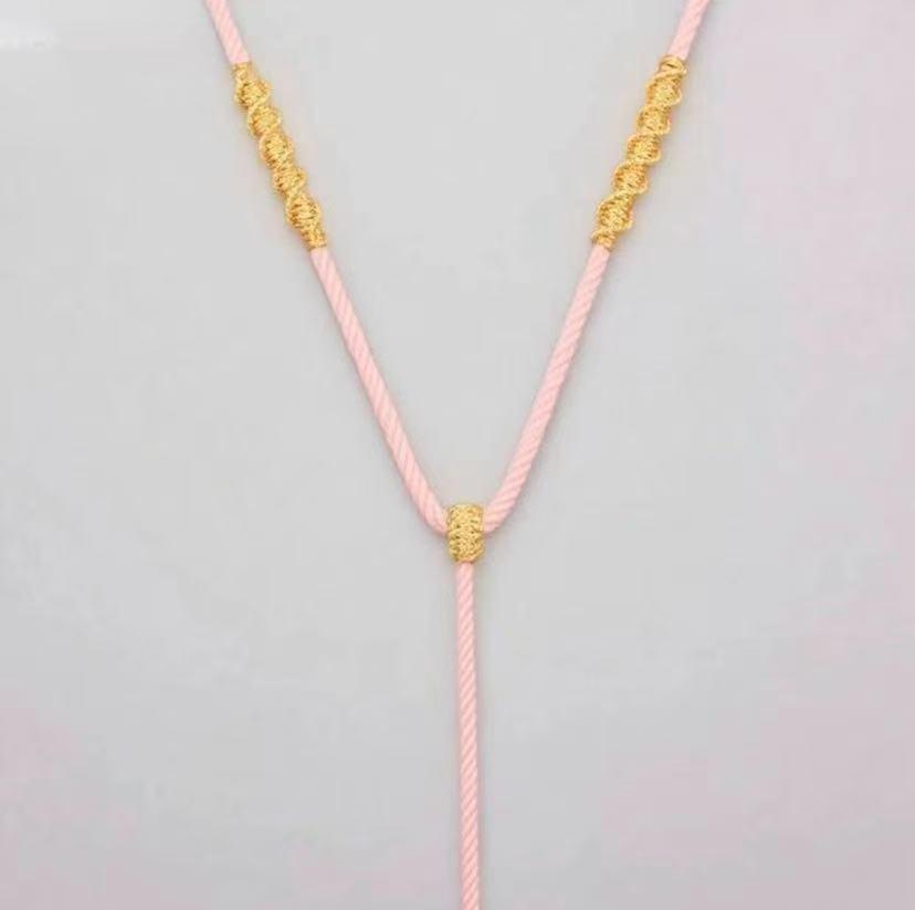 Adjustable Handwoven Gold Jadeite Pendant Necklace Cord