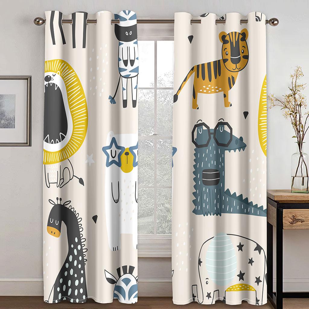 Cartoon Funny Elephant Dinosaur Tropical Forest Kids Window Curtains For Living Room Bedroom Bathroom Kicthen Door Home Decor