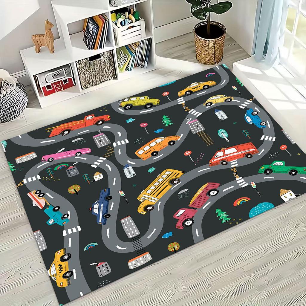 Child Urban City Road Traffic Learning Interactive Game Playroom Rug for Bedroom Living Room Sofa Home Doormat Decor,Non-slip