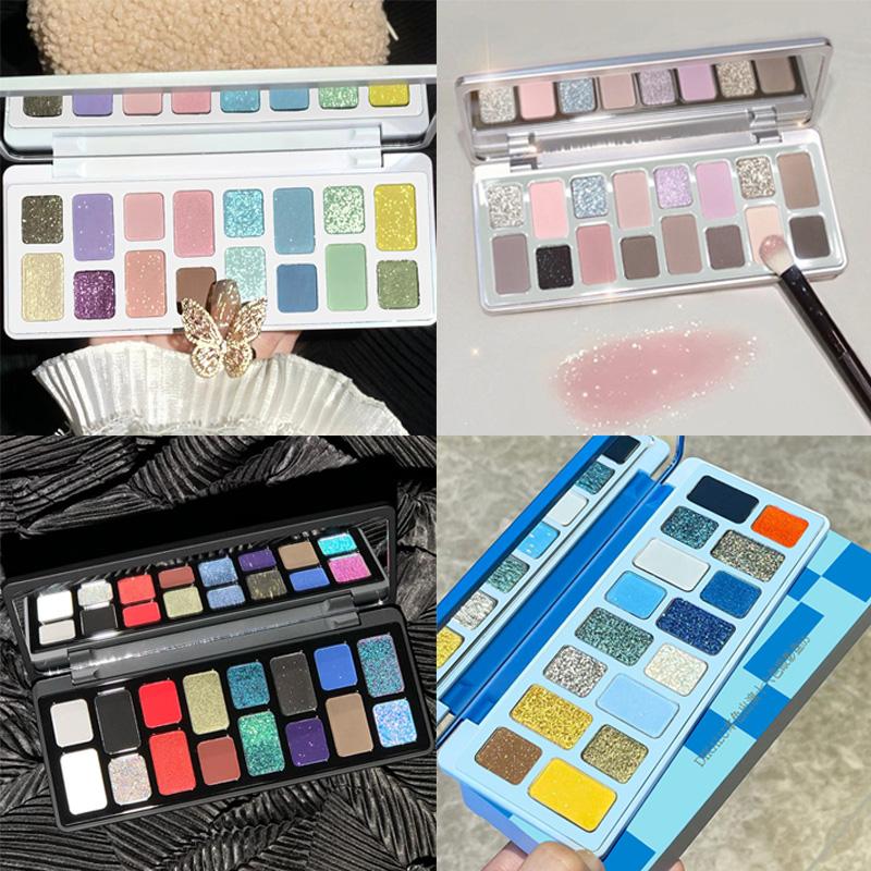 16 Eye Shadow Makeup Palette Black Pink Grey Blue Green Pearlescent Diamonds Glitter Eyeshadow Pro Eye Cosmetics Makeup