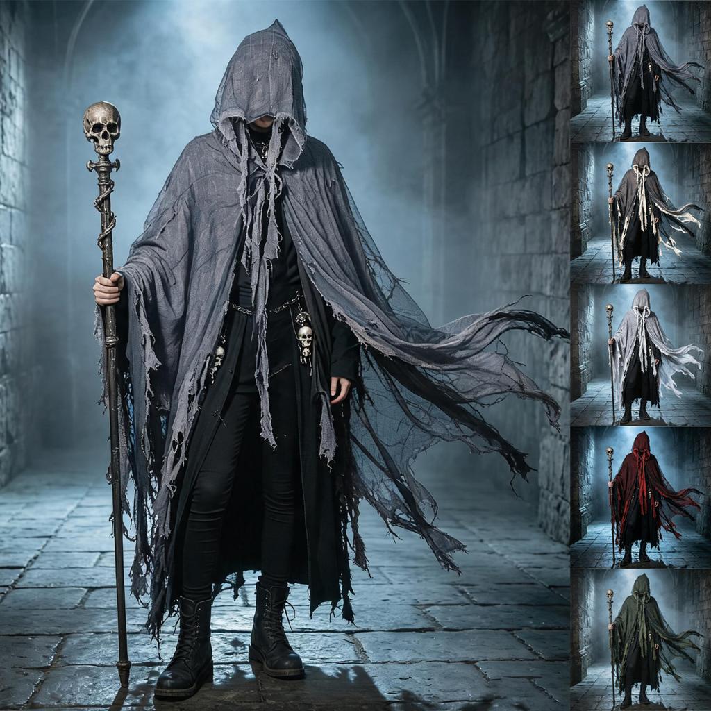 Halloween Costume Cloak with Tattered Cape for Adult Party and Cosplay