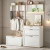 Coat Rack Set, Drawer, Mirror, Shoe Cabinet with Shoe Bench, Can Be Combined, Suitable for Entryway, Living Room, White + Wood Tone, 156x36x176cm