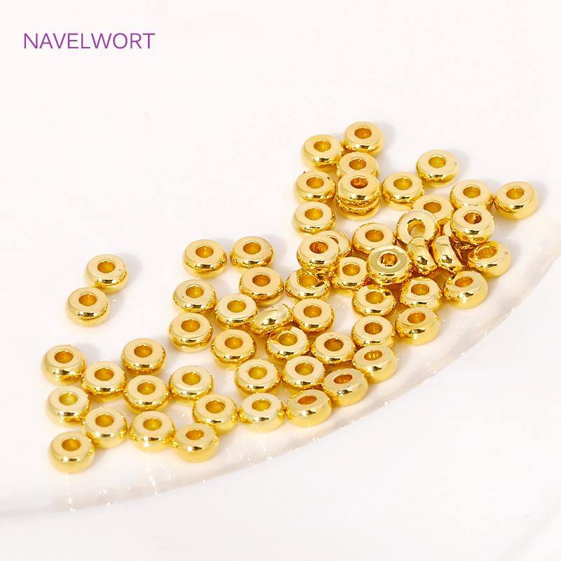 4/5mm 18K Gold Plated Round Spacer Beads Brass Flat Loose Beads For DIY Bracelet Necklace Jewelry Making Accessories Findings