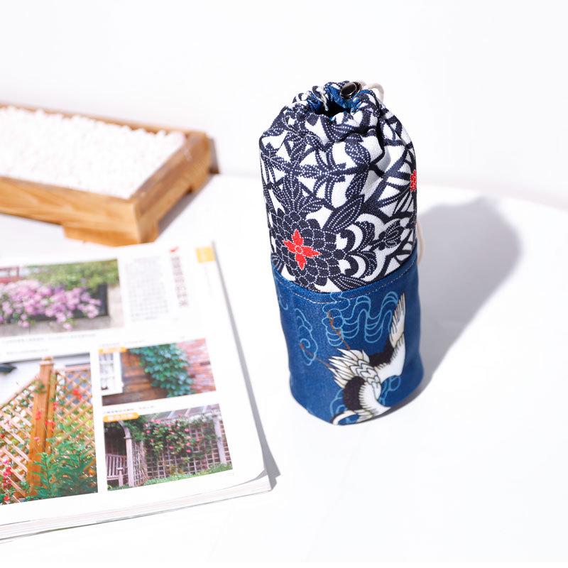 Stylish Japanese Fabric Vertical Pencil Case - Forest Literary Design, High Aesthetic Value, Portable Pencil Holder темно-синий
