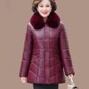 Women's PU Leather Cotton Jacket Thick Warm Windproof Leather Jacket Loose Padded Jacket with Fur Collar