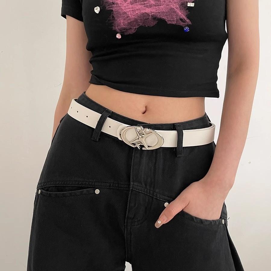 Simple Starry Summer Pink Pu Belt With Alloy Buckle For Women