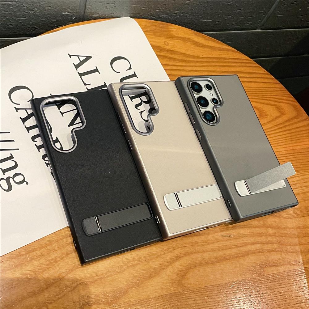 Luxury Matte Leather Fold Stand Holder Phone Case For Samsung Galaxy S24 Ultra S23 S22 Shockproof Bumper Protection Hard Cover