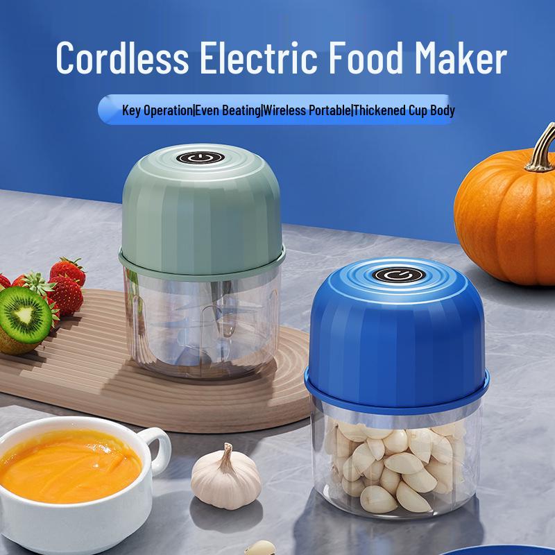 Rechargeable Electric Garlic Mincer & Masher - Small Food Processor for Garlic & Baby Foods 2 Blades - Green