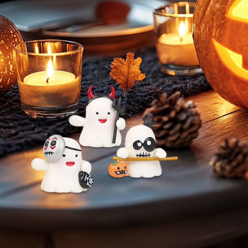 8 PCS Halloween Miniature Figurines Cute  Resin Pumpkin   Crafts  Holding  & Pumpkin Basket Micro  Ornaments Kit For Garden