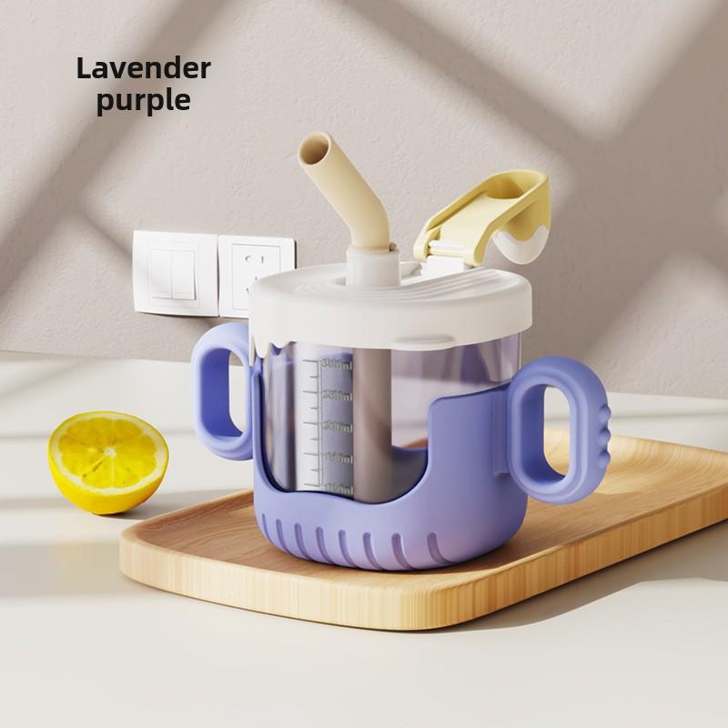 Baby drinking cup baby sippy cup 1-3 years old anti-fall with handle scale milk drinking cup children's cup wholesale(Smoked clothes purple)