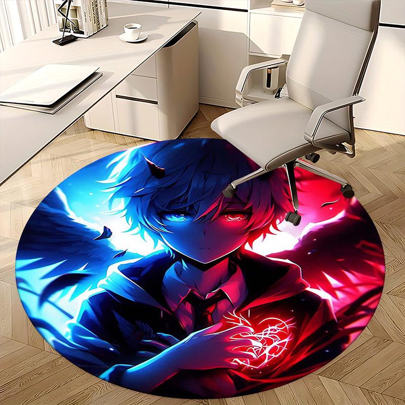 1pc Anime Devil Design Round Carpet - Office Chair Mat, Non-Slip Rug for Home Decor, Living Room, Bedroom, Game Room
