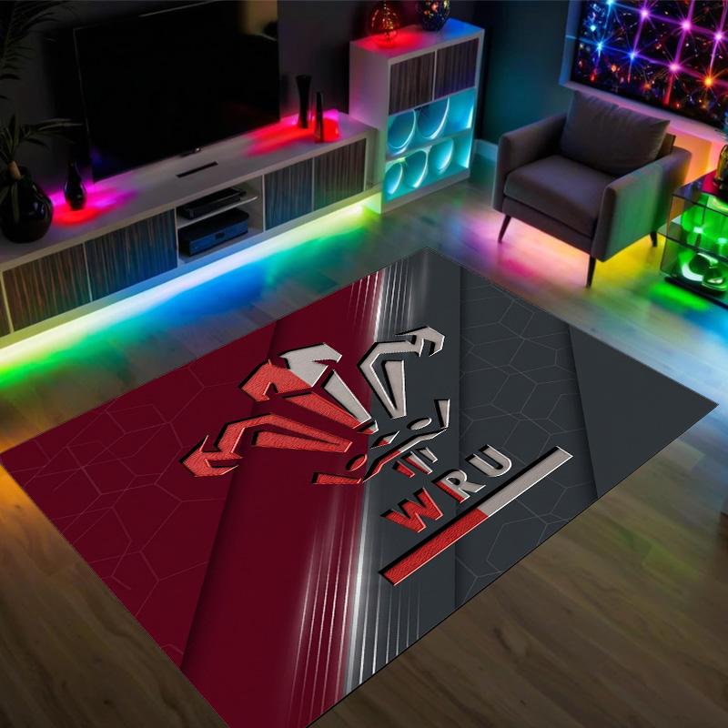 Wales Rugby Design Crystal Velvet Carpet Cozy Non?Slip Printed Rug For Bedroom Living Room Entrance