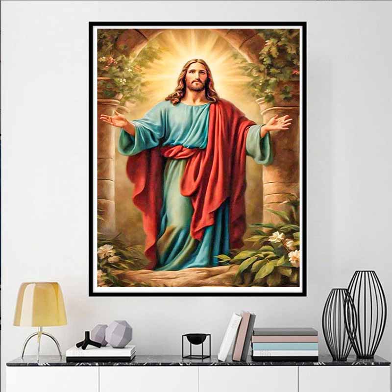 Jesus Diamond Painting Set, 5D Cross Stitch Painting Paint, DIY Full Circle Gemstone Craft, Decorative Home Wall Mural