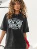 Trendy Vintage Black Washed Graphic Street Style Top