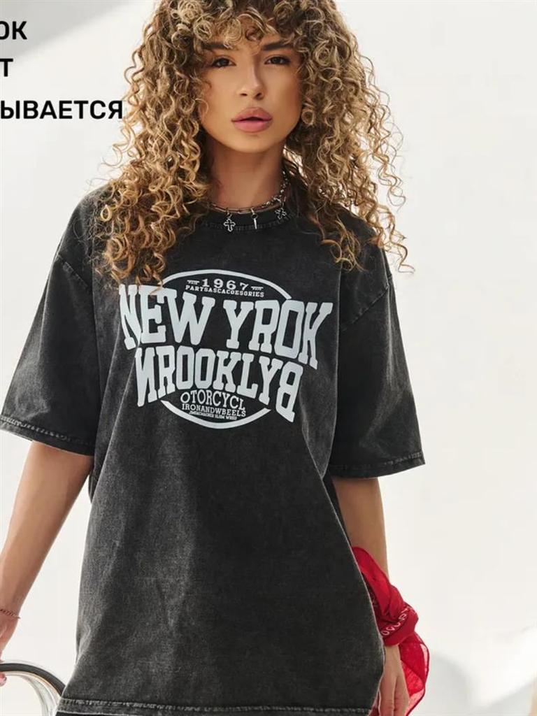 Trendy Vintage Black Washed Graphic Street Style Top