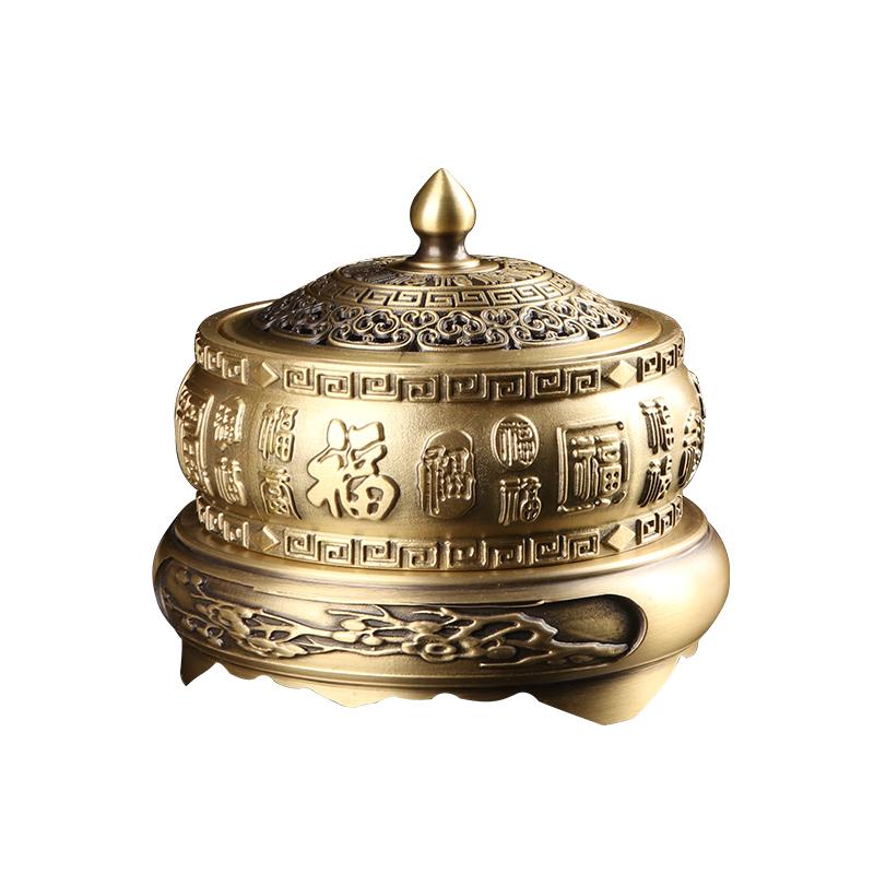 Pure Copper Burner Carving Relief Design Hundred Fu Temple Offering for Indoor Decoration Mosquito Repellent Incense Coil Censer