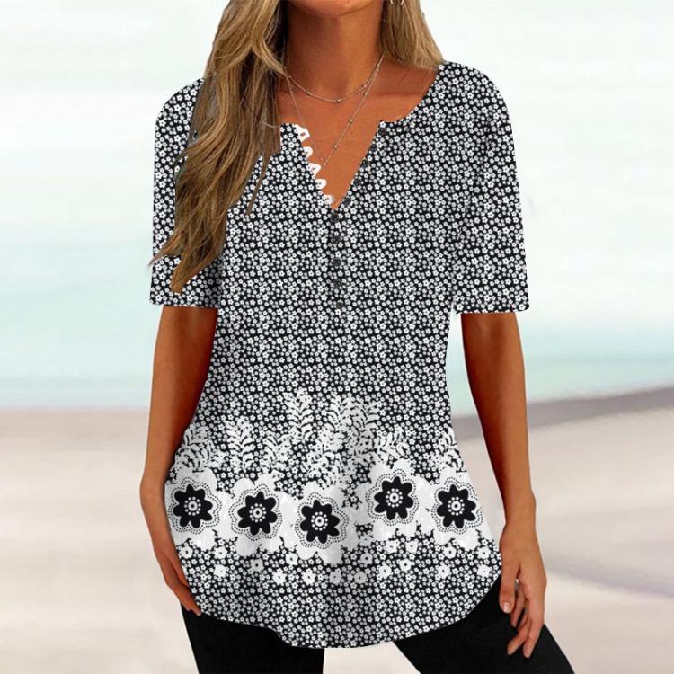 2023 Summer Women Printed Loose-Fitting Pullover Tee Tops