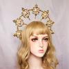Womens Mary Halos Crowns Headband Spiked Gold Tiara Hair Accessories Goddess Headpiece Headdress for Cosplay