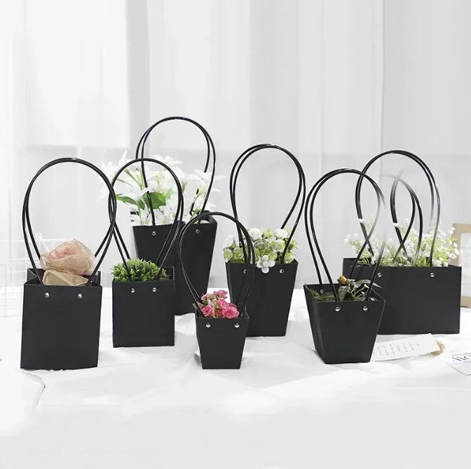 

10piece Waterproof Laminated Flower Bag Macaron Colored Kraft Paper Tote Bags Gift Packing Box Accompanying Gifts Wedding Birthd square11.5x10.5x13cm