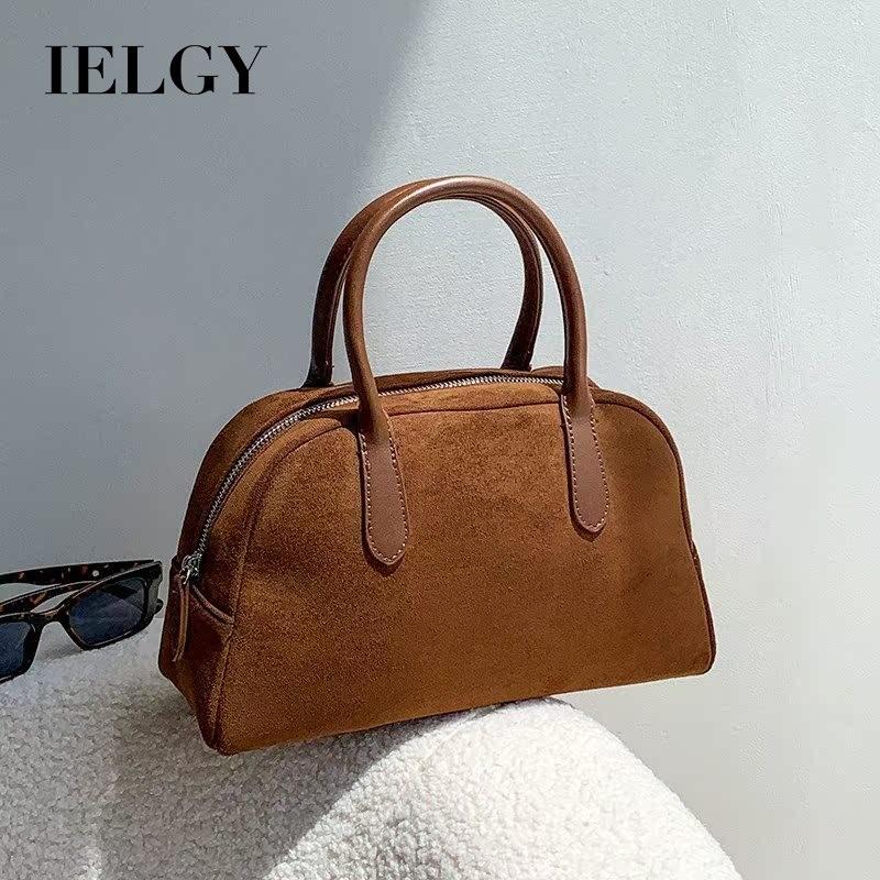 Ielgy Melade Retro Fleece Bread High-End Feel Frosted Portable Large Capacity Boston Bag